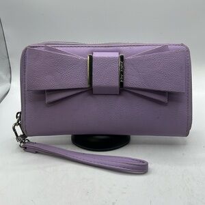 Betsey Johnson Zip Around Wallet Wristlet Purple Bow Womens